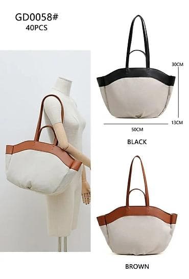 crne torbice: Velika tote torba – platno i eko koža - Model: GD0058 - Dimenzije — 2