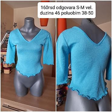 tirkizne salonke: Ženska majica, tirkizno-plava sa blagim sjajem. Model sa V-izrezom — 1