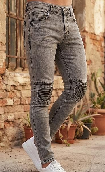 farmerke lee cooper: Muške skinny farmerke sa moto detaljima na kolenima - Boja: siva sa — 1