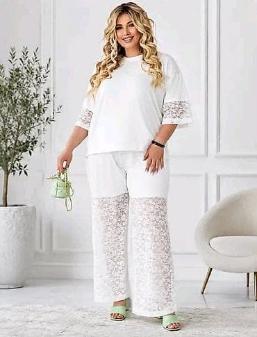 Damski komplet za punije dame – bluza i pantalone sa čipkanim at lalafo.rs Damski komplet za punije dame – bluza i pantalone sa čipkanim
