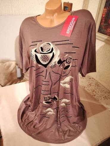 letnje tunike za punije: 2XL, Viskoza, Cvetni, bоја - Boja pudera — 3