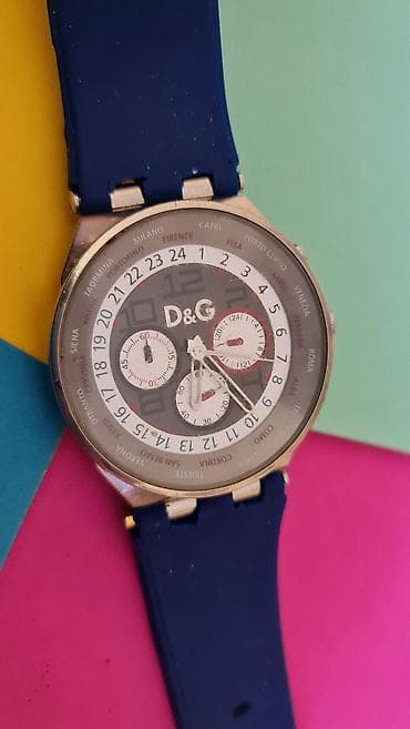 srebrne sandale sa cirkonima: D&G analogni ručni sat sa plavim kaišem - Brend/logo: D&G na — 8