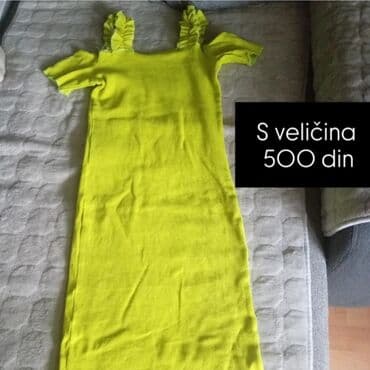 Women's Clothing: Ženska haljina u jarkoj neon žutoj boji. Uski, ravni kroj do kolena — 1