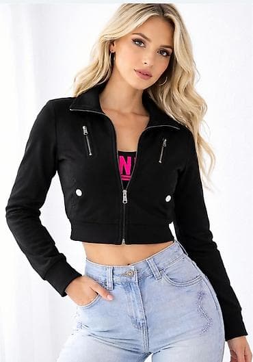 Men's Clothing: Ženska kratka crna jakna sa rajsferšlusom - Model: krojena crop — 3