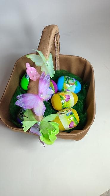 Rasveta: Uskršnja dekorativna korpa sa plastičnim jajima - Smeđa pravougaona — 2