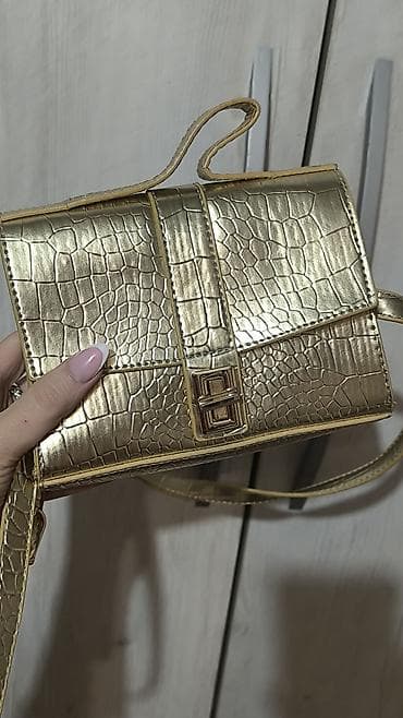 Zlatna koton crossbody torbica sa krokodil reljefnim uzorkom -