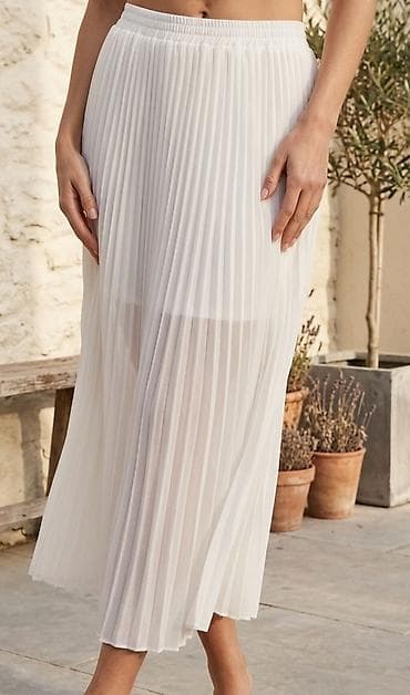 sminka za devojcice: Bela plisirana suknja midi dužine - Kroj: A-linija sa finim, uskim — 1
