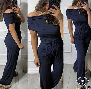 drapirana haljina: Komplet majica sa golim ramenima i siroke komotne pantalone na lastis — 4