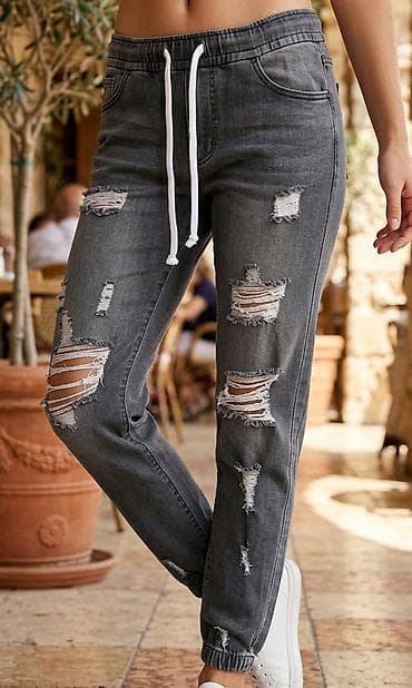 pantalone versace: Ženske džoger farmerke – tamnosiva isprana nijansa, modernog — 1