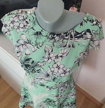 odece: Letnja haljina sa tropskim printom - Model: kratka A-kroja, blago — 2