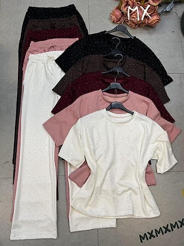 superdry majice: ✅ženski komplet – majica + široke pantalone sa sitnim sjajnim — 2