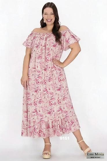 Letnja midi/duga haljina sa spuštenim ramenima – (Made in Italy)