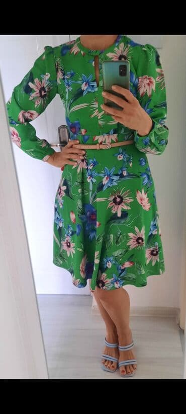 c a haljine 2022: H&M M (EU 38), color - Green, Evening, Long sleeves — 4