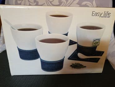 porcelanske solje za caj: Solje nove za kafu,caj Jeans - Living komplet. Solje sa porcelanskim — 13