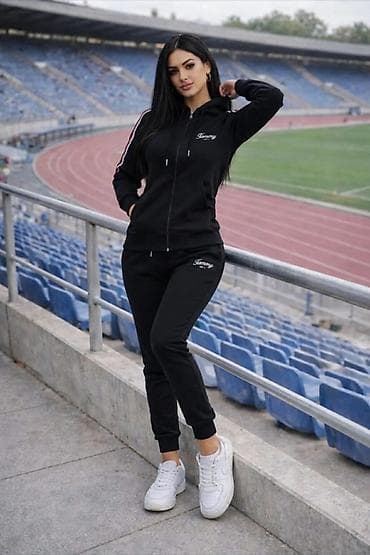 donji ves nis: Crni ženski trenerka komplet – dukserica sa kapuljačom i donji deo - — 1