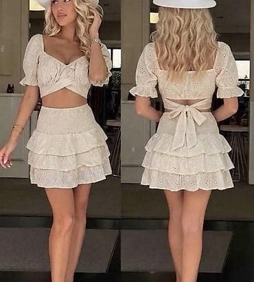 kivi boja: Komplet crop top i mini suknja od pamučne čipke. - Gornji deo: kratki — 4