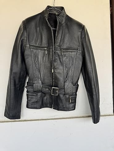prsluk l: Kožna jakna – crna, biker stil - Materijal: prava koža, glatka — 2