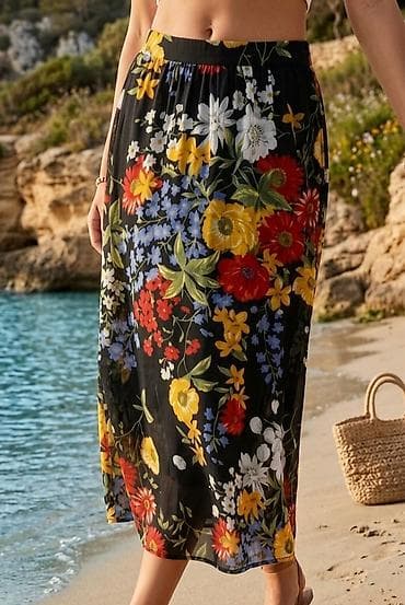 mini suknje: Ženska midi suknja sa cvetnim printom - Dužina: midi (ispod kolena) - — 1