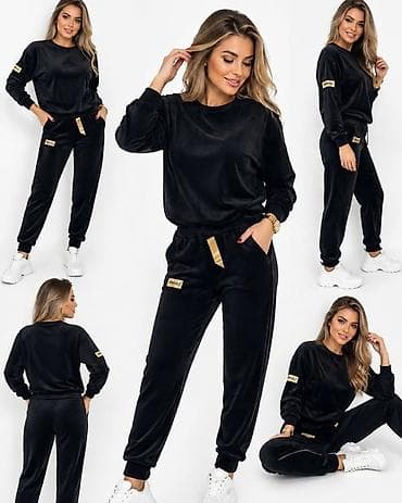 Ženski komplet trenerke – crni velur - Dvodijelni set: bluza dugih
