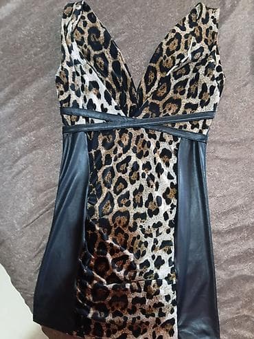 imitacija kože: Ženska mini haljina sa leopard printom - Kroj: uska, naglašava struk; — 3