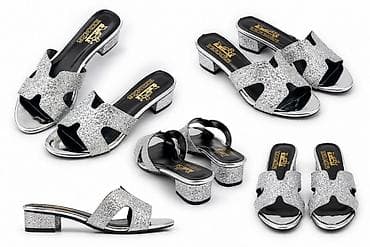Srebrne ženske papuče sa šljokicama - Gornjište: šljokičasti