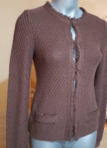zara haljina sa resama: Ženski pleteni kardigan, braon boje. - Kroj: strukirani kardigan sa — 5