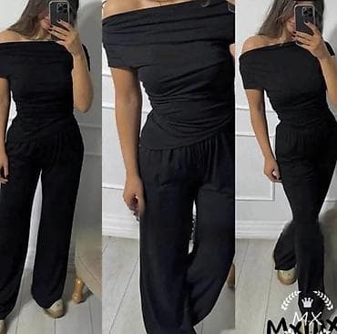 drapirana haljina: Komplet majica sa golim ramenima i siroke komotne pantalone na lastis — 8