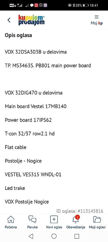 drzac za telefon za motor: VOX 32DIG470 i VOX 32DSA303B – delovi za TV Dostupni moduli i — 1