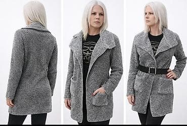 Women's Pants, Jeans, Shorts: Ženski kaput/blejzer od meke „teddy“ (bukle) tkanine u sivoj boji. - — 3