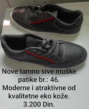 Nove muške patike – tamno siva boja, broj 46. Model sa crvenim