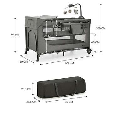 dušeci 80x200: KINDERKRAFT PRENOSIVI KREVETAC JOY 2 DARK GRAY SA DODACIMA Šifra — 2