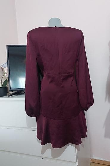 bordo kaputi zenski: Bordo mini haljina sa dugim rukavima - Elegantna haljina u bogatoj — 3