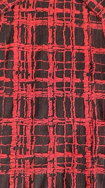 sandale s platformom: Crvena mini haljina s 3/4 rukavima i teksturiranim kariranim uzorkom — 4