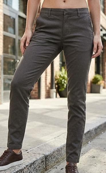 pantalone sa perjem: Ženske pantalone – slim kroj, antracit siva - Model: ravne, blago — 1