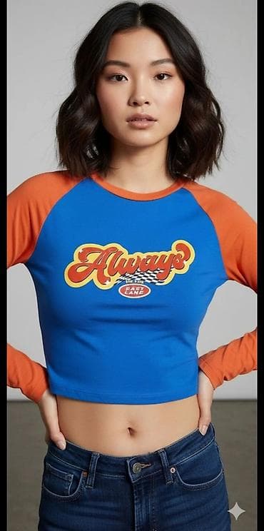 Ženska crop raglan majica sa dugim rukavima - Model: kratka (crop)