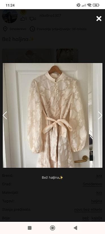 Bež haljina - Romantična kratka haljina u bež nijansi sa