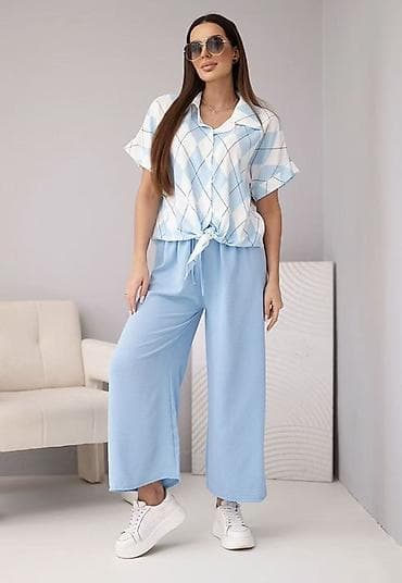 siroke pantalone: 🔥Ženski komplet – košulja kratkih rukava i široke pantalone
✅2999 din — 4