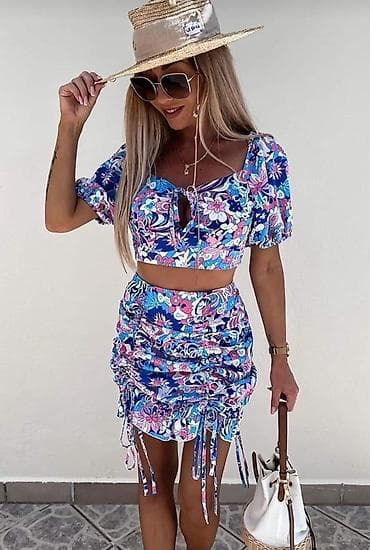 s: Top ženski set – crop top i mini suknja s cvetnim printom 1900 din S M — 9