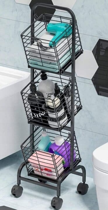 polica na točkiće: Metalna pokretna kolica sa korpama, sa tri nivoa na točkovima! Na dve — 6