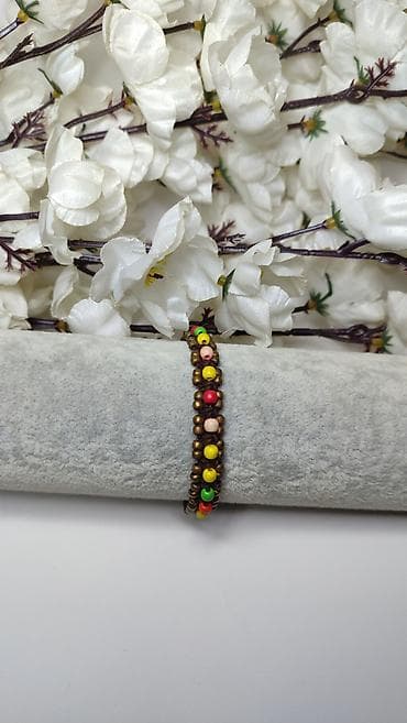 naocare sa magnetima: Ručno rađena narukvica sa perlama - Dizajn: pleteni smeđi konac sa — 3