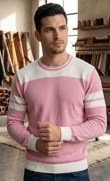 tommy hilfiger dzemperi: Muški džemper sa prugama – roze/belo - Kroj: klasičan, okrugli izrez — 1