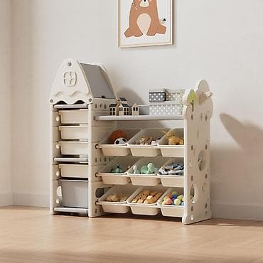 decija polica za knjige: Sistem za odlaganje igračaka „Kućica i drvce“ Feelkids – veliki — 1