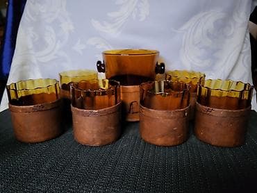 stona brusilica: Servis,rucni rad, duvano staklo,koza za zestoko pice iz 60,70ih.god — 10