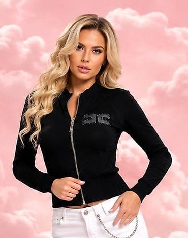 Ženski crni duks jaknica ELISABETA FRENCCI na rajsferšlus - Model