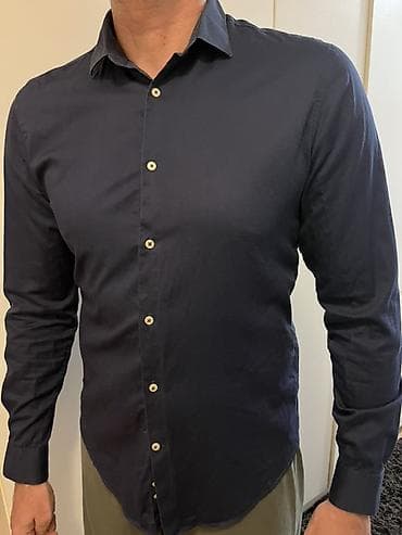 mona xl nova: Muška košulja – tamnoplava, dug rukav - Klasičan kroj sa strukiranom — 2