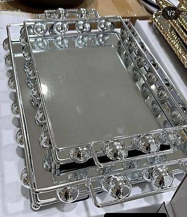 metalne cinije: Dekorativni set pravougaonih poslužavnika sa ogledalom - Dizajn: tri — 1