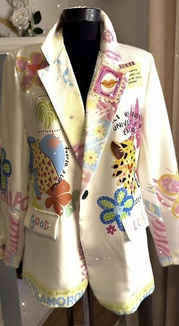 zeleni sakoi: Umetnički blejzer sa printom - Model: duži ženski blejzer sa — 1