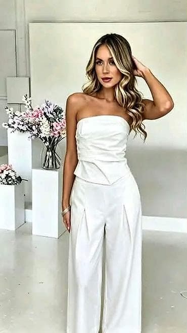 koton kompleti: Komplet elegantni korset top bez bretela i široke pantalone. - Set sa — 2