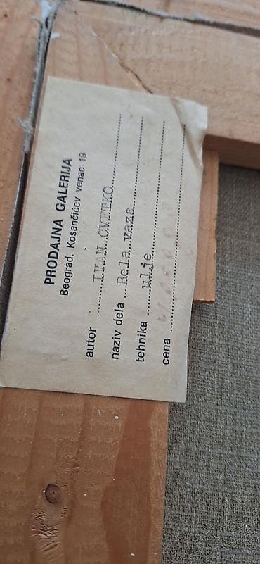 materijal za vez: Dogovor: Bela vaza – ulje na platnu - Autor: Ivan Cvetko (etiketa — 3