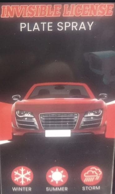 Invisible License Plate Spray Sprej za registarske tablice dizajniran